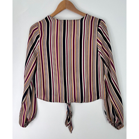 Hiatus Multicolor Button Front Striped Blouse Long Sleeve Tie Hem Womens Medium - Picture 2 of 8